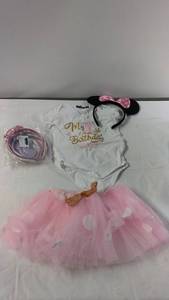 lot 111 image: Toddlers 1st Birthday Outfit with Tutu, Bodysuit, Minnie Ears & Headband Set