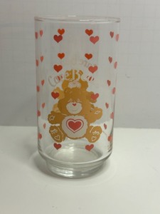 lot 131 image: Vintage Tender-Heart Care Bears Glass Tumbler with Heart Design