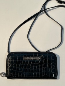 lot 147 image: BRIGHTON Black Embossed Faux Crocodile Patent Leather Wallet with Shoulder Strap