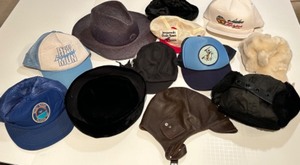 lot 161 image: Lot of Vintage Hats Meshback, Pom Pom, Cyclist, Velvet Flapper