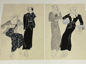 lot 192 image: Set of 2 1930s Pen and Ink Fashion Drawings