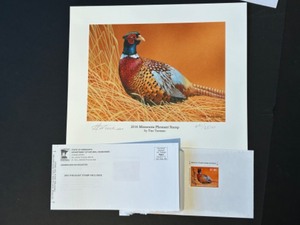 lot 197 image: 2016 Minnesota Pheasant Stamp and Signed Print by Tim Turenne