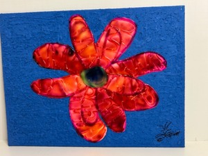 lot 198 image: Leo 16 x 12 Mixed Media Floral Art on Canvas Board