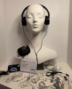 lot 208 image: Collection of Sony Noise Canceling Headphones, Jensen AMFM Receiver and Assorted Earphones
