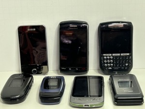 lot 212 image: Collection of 8 Mixed Vintage Cell Phones Including BlackBerry and Samsung Models