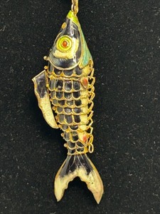 lot 213 image: Large Vintage Articulated Cloisonn Fish Pendant Necklace, 3 34