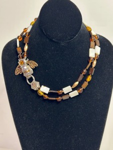 lot 216 image: 18 Beaded Necklace with Bee Charm and Magnetic Clasp
