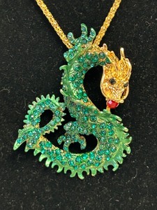lot 220 image: Betsy Johnson Dragon Pendant Necklace with Green Crystals