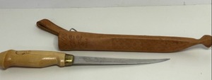 lot 222 image: J. Marttini Finland Fish Fillet Knife with Leather Sheath