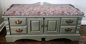 lot 25 image: Annie Sloan Painted LANE Cedar Chest with Custom Upholstery 