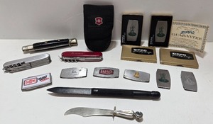 lot 40 image: Collection of Pocket Knife Tools & Logod Money Clips wPen KnifeFile