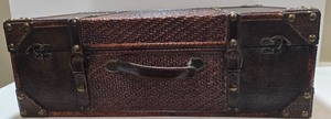 lot 93 image: Leather and Wicker Display Trunk with Brass Accents