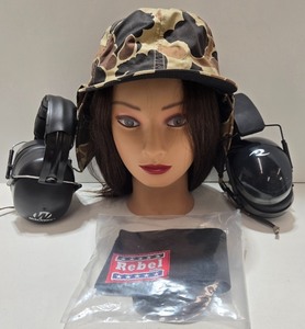 lot 96 image: Columbia Camo Hat, Walkers and Radians Shooting Muffs, Rebel Mini Derringer Holster