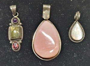 lot 102 image: Set of 3 Mixed Gemstone 925 Silver Pendants