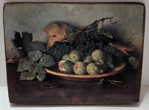 lot 18 image: Vintage ITALIAN Still Life Art Decoupage Print on Wood Panel
