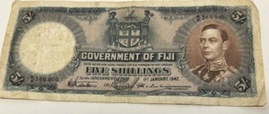 lot 20 image: 1942 Fiji Five Shillings Banknote