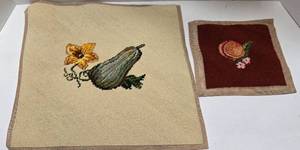 lot 274 image: Set of 2 Vintage NEEDLEPOINT Tapestries with Fruit Designs