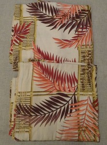 lot 11 image: Vintage 1950s Mid-Century Modern Barkcloth Curtains, Asian Bamboo Foliage, Set of 2 Panels