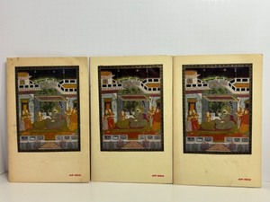 lot 233 image: Set of 3 Air India Seasons Of Magellan Cooking Class Brochures with Rajasthan Miniature Art Prints on the Covers