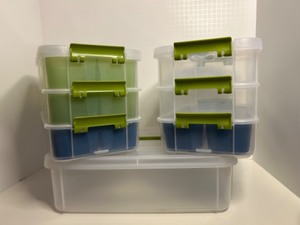 lot 246 image: Set of 14 Stackable Plastic Storage Containers with Handles