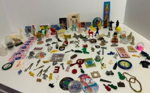 lot 302 image: Vintage Large Lot of CRACKER JACK Toys & GUMBALL MACHINE Prizes & More