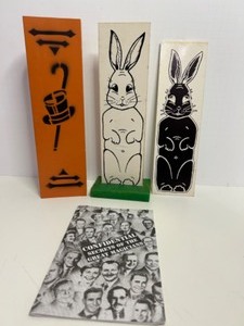 lot 12 image: Vintage Stencil Painted Metal Magic Trick Props - Rabbit Changing Colors