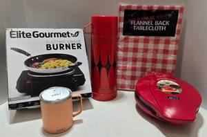 lot 313 image: Kitchen On the Go wSingle Burner, Mini Donut Maker, and Vintage Thermos