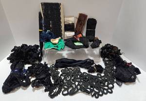 lot 315 image: Collection of VICTORIAN Vintage Black Lace, Beaded Trimming Scrap Assortment