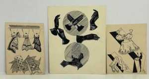 lot 322 image: Set of 3 Vintage Pen and Ink Fashion Illustrations Hand Drawn In India Ink on paper