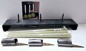 lot 340 image: Industrial Candle Holder Set with Taper Candles