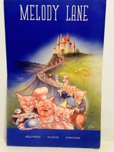 lot 331 image: Vintage 40s MELODY LANE Hollywood-Wilshire-Downtown Restaurant Menu Collectible Postcard