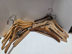 lot 345 image: Collection of 15 Assorted Vintage Wooden Hangers