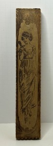 lot IMG image: Antique Pyrography Pressed Wood Hinged Glove Box Victorian Lady Display