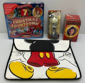lot 221 image: Misc. Vintage Collectibles Including Disneys Christmas Count Down (SEALED), Lord Of The Rings Glass Goblet, Freekin Scary Bobble Head And Mickey Mouse Computer Bag (All NIB)