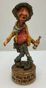lot 243 image: 1990s Collectible Chris Hammack  Spit N Whittle 9 34  Drunk Cowboy Resin Figurine