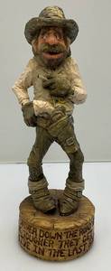 lot 244 image: 1990s Collectible Chris Hammack  Spit N Whittle 9 34  Smoking Cowboy Resin Figurine