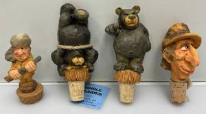 lot 249 image: 1990s Collectible Chris Hammack  Spit N Whittle Miniature  Resin Figural Bottle Stoppers