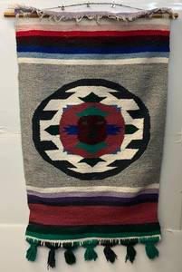 lot 78 image: Vintage 27 x 44 Mexican Woven Aztec Themed Rug