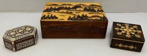 lot 80 image: Misc. Trinket Boxes Including Inlayed & More