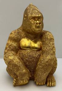 lot 137 image: KARE Deco Figurine Monkey Gorilla Side Med, Gold Finish Resin Statue 13