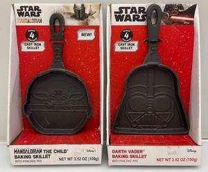 lot 156 image: Disney Star Wars Darth Vador & Mandalorian The Child Cast Iron Baking Skillets (NIB)