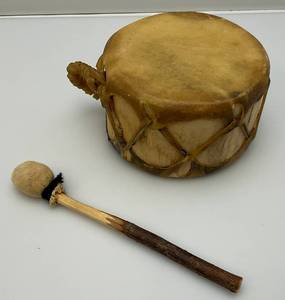 lot 84 image: Cochiti Pueblo Aspen Wood Drum 6W x 3 12 H (VERY COOL)