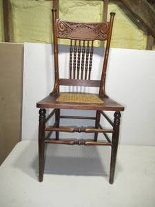Beautiful Etched Back Dining Chair with Wicker Woven Seat