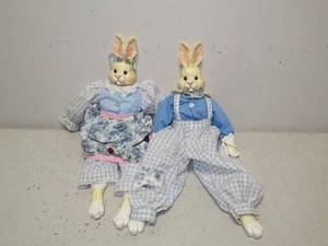 Set of 2 Ceramic Accented Bunny Dolls
