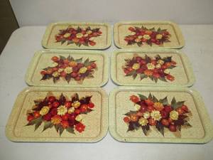 Set of 6 Floral Printed Metal Serving Trays
