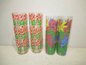 Mixed Lot of 10 Acrylic Cups-Candy Canes & Tropical Flowers