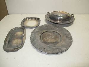 Lot of 4 Tarnished Silver Serving Trays