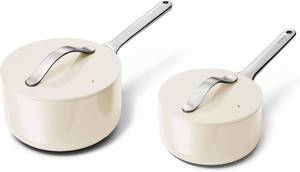 lot 6 image: Caraway Nonstick Ceramic Sauce Pans with Lids (Cream)