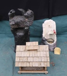 BIRD HOUSE AND DECORATIVE BEARS