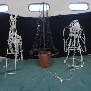 2 WIREFRAME LIGHT UPS  CHRISTMAS TREE PLANTER POT